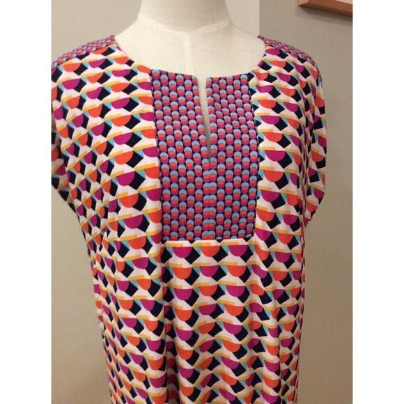 LAUNDRY by Shelli Segal Blue Pink Orange Multi Print Shift Dress- Size Medium - Picture 3 of 12